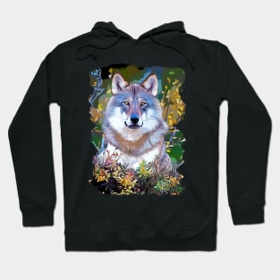 Print with colored wolf Hoodie